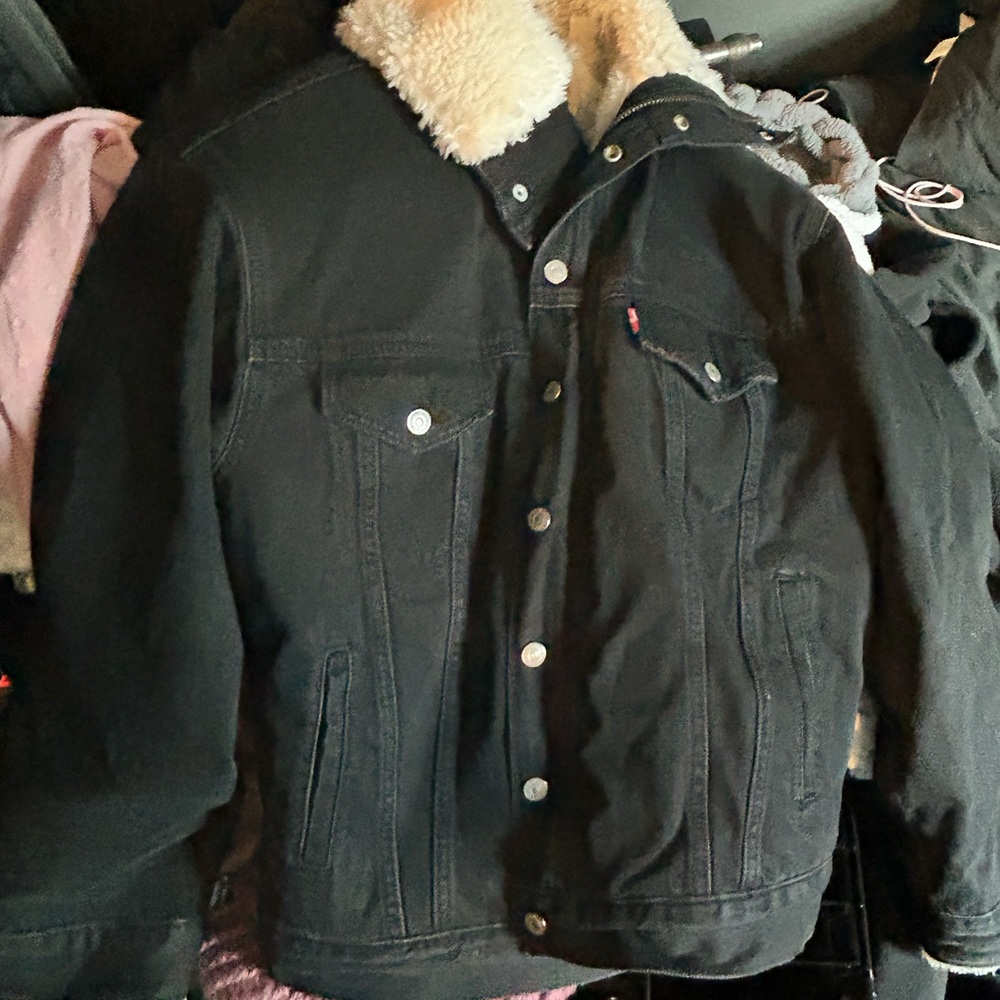 Levi's Black Denim Jacket with Sherpa Collar